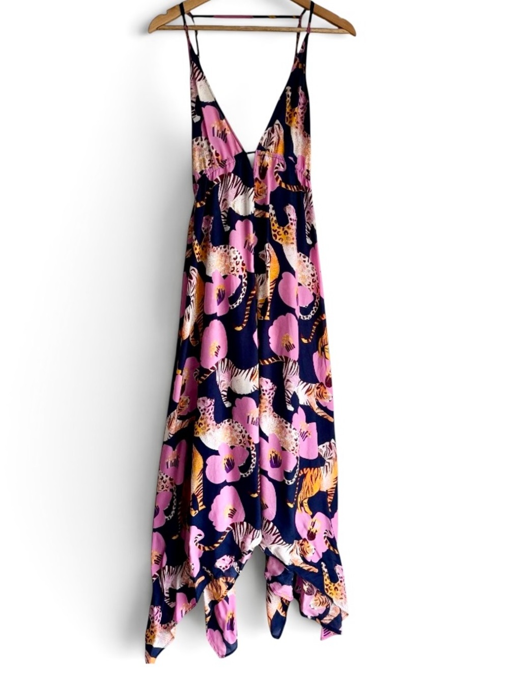 Anthro Claire Colin Modal Midi Dress Tiger Floral Handkerchief Hem Size Small